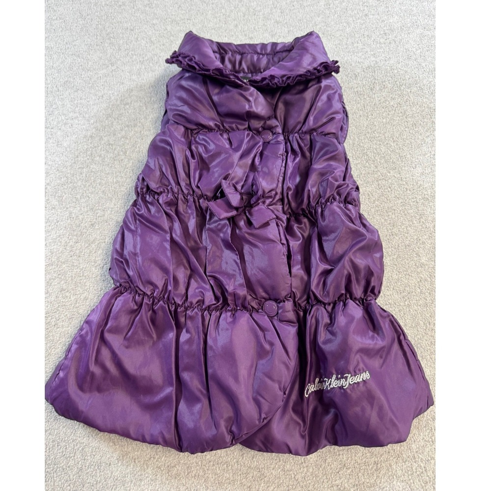 Calvin Klein Jeans Puffer Vest‎ Kids Size S Purple Excellent Ruffle Bow Detail